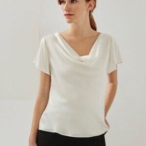 Adolfo Dominguez Drape Neck Split Sleeve White Top Size 6